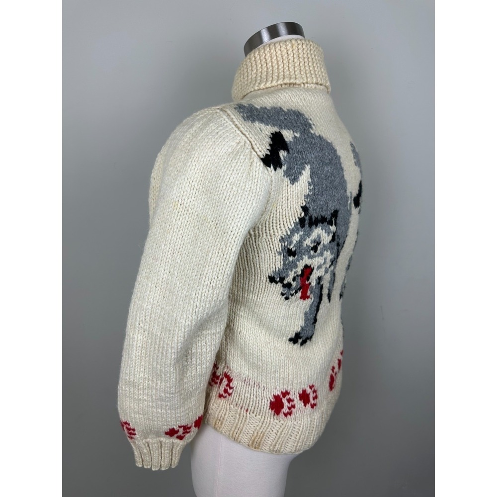 RARE Vintage 1950s Wolf Mary Maxim Cowichan Sweater Wool 100% Large - Picture 8 of 16